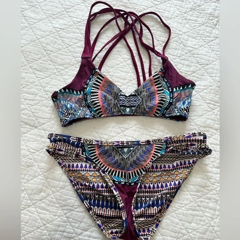 Anthropology RED CARTER TRIBAL DAZE STRAPPY top and bikini bottom size XS